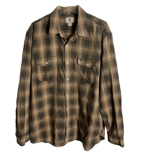 Men’s Timberland Brown Plaid Vintage Button Down Long Sleeve Size XXL! - Picture 1 of 7